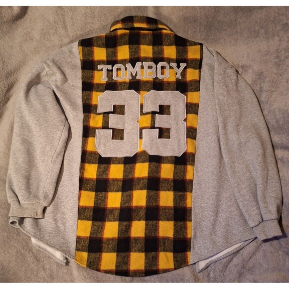 AKIRA Tomboy Babe Jacket Gray / Yellow-Black Plaid Terry/Flannel Oversize S - Picture 7 of 10